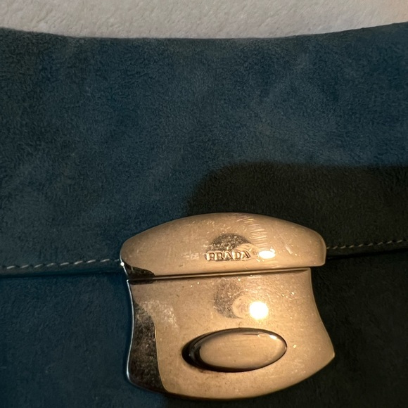 PRADA Camoscio Suede Metal Sound Bag Green/Blue - Picture 6 of 6
